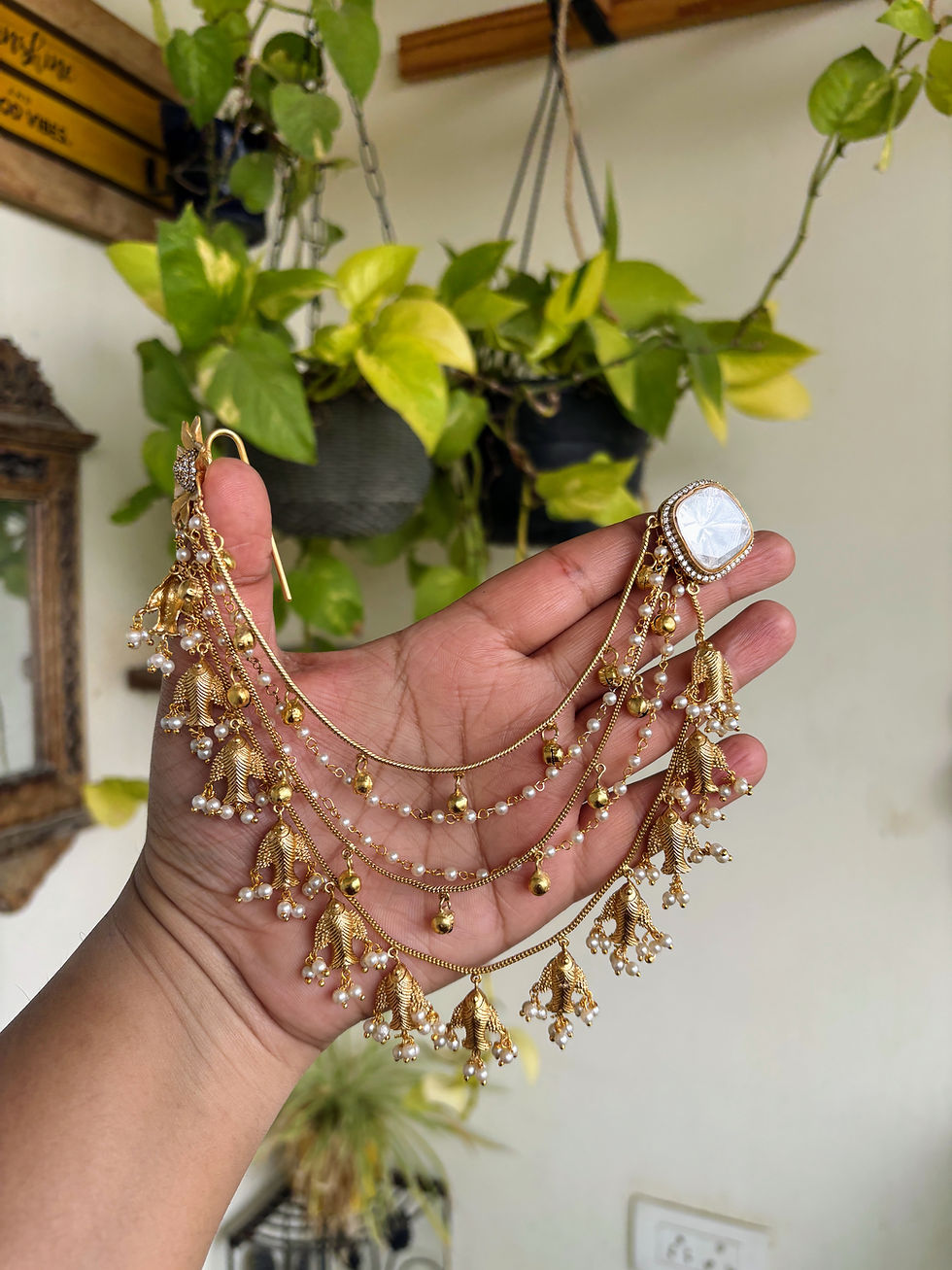 Thumbnail: Polki Earchain Earrings - P0383