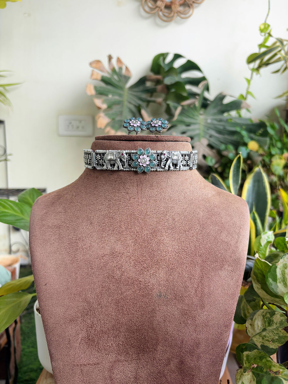 Thumbnail: Gajaraj Silver Choker Set - P0322