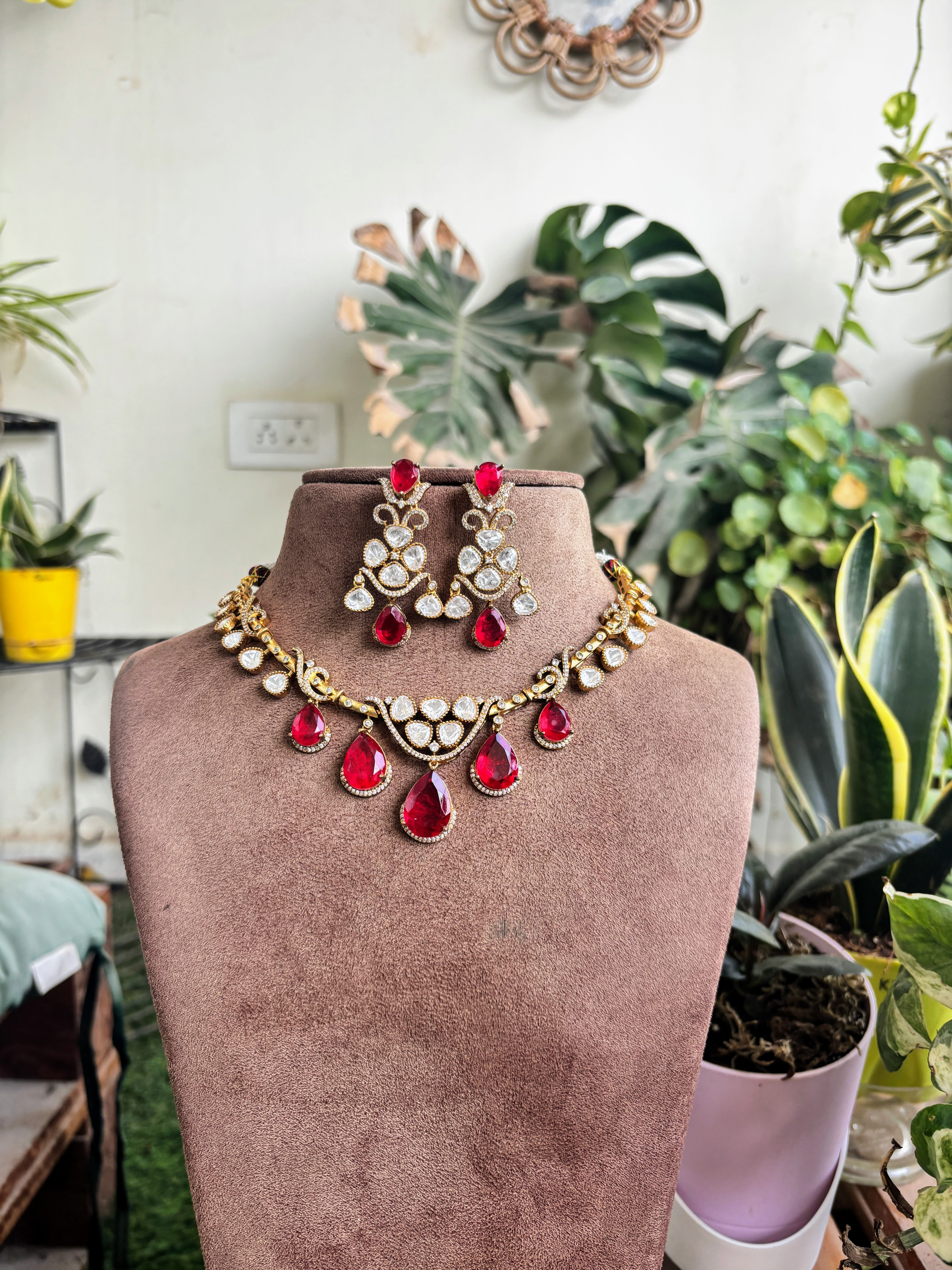 Moissanite Ruby Doublet Neckset - P0292