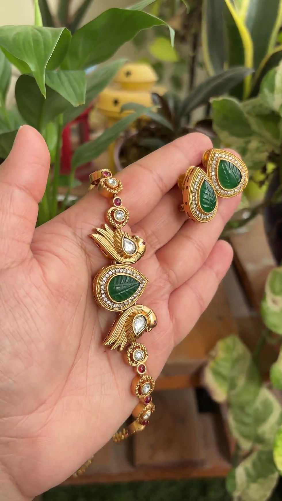 Thumbnail: Jade Kundan Choker Set Green - P0297