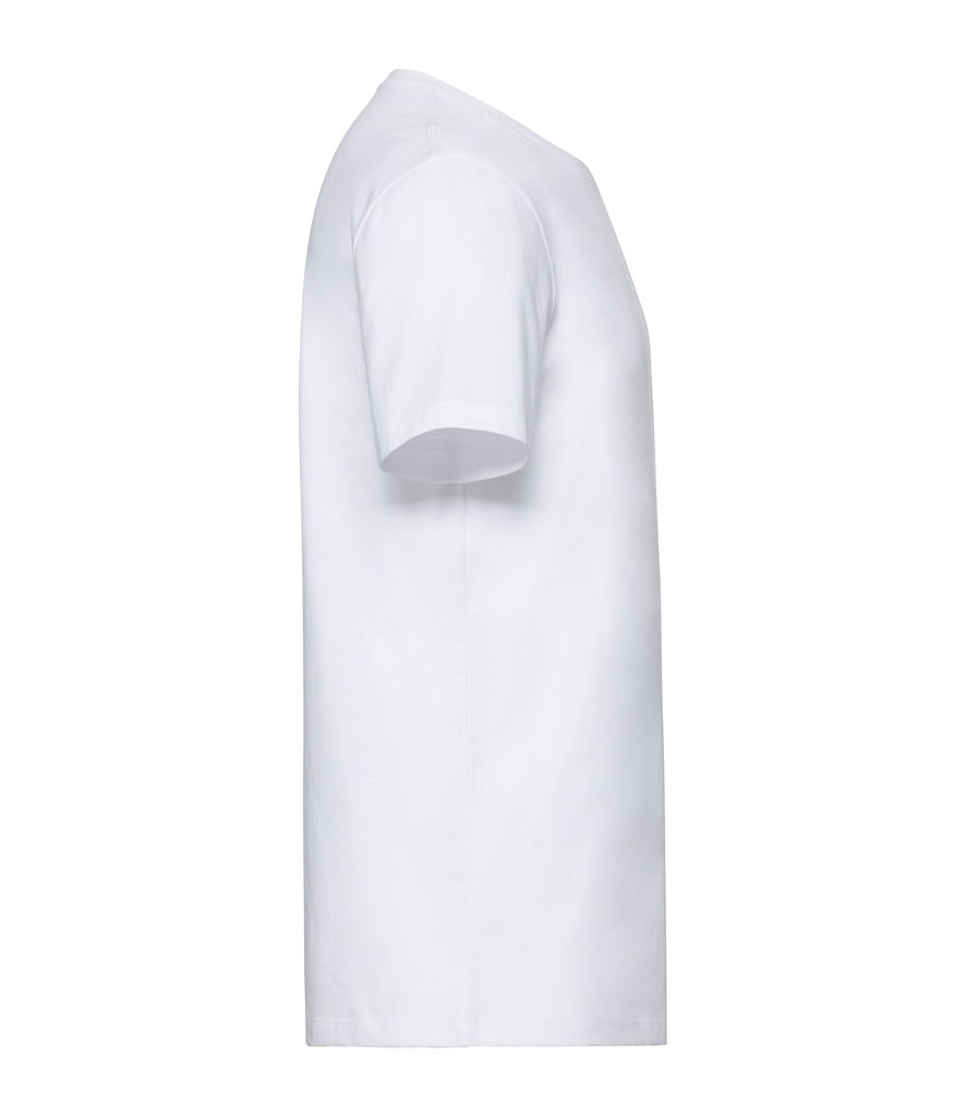 White t-shirt side view, 569M Russell Hardwearing Poly/Cotton Piqué Polo Shirt, The Workwear Hub.