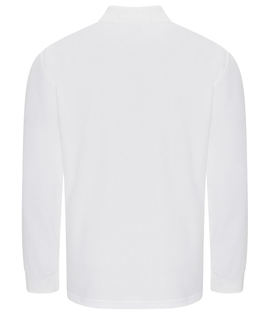 White long sleeved shirt back view with 569M Russell Hardwearing Poly/Cotton Piqué Polo Shirt