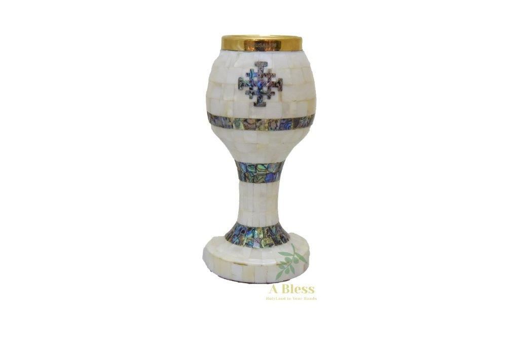 Mother of Pearl Chalice with Jerusalem Cross