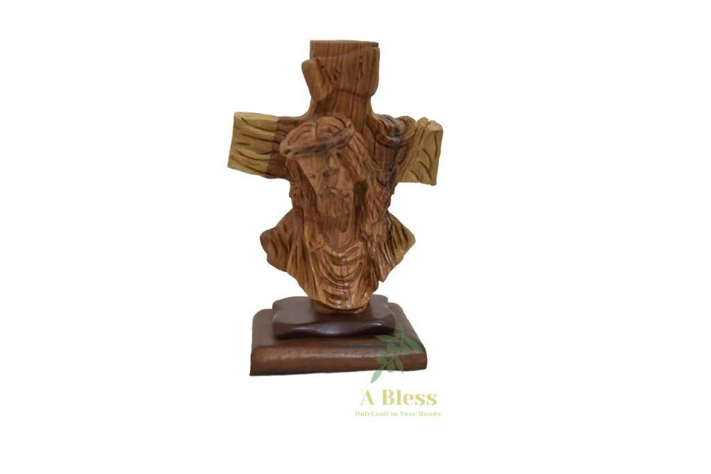 Olive Wood Jesus Head with Cross
