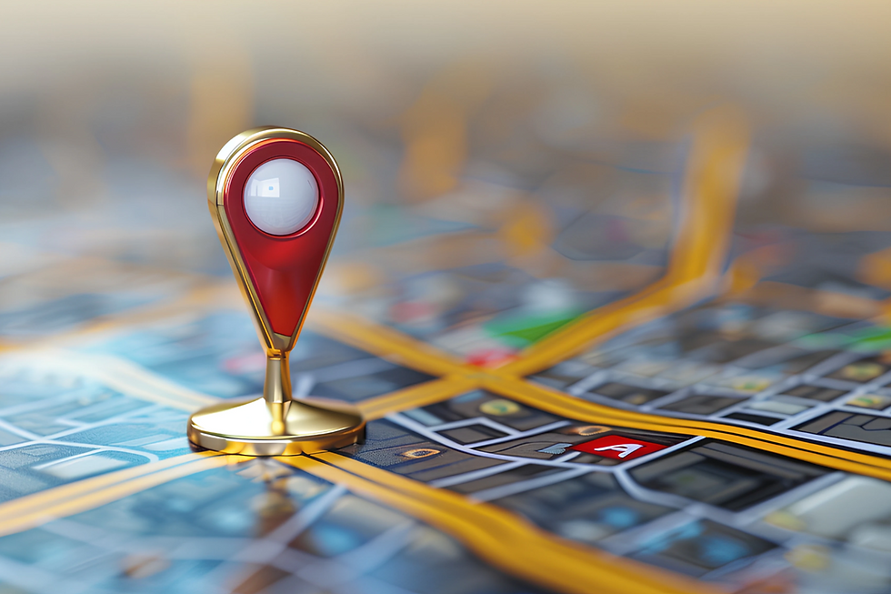 Ein physischer Map-Pin auf einem Strassennetz-Teppich