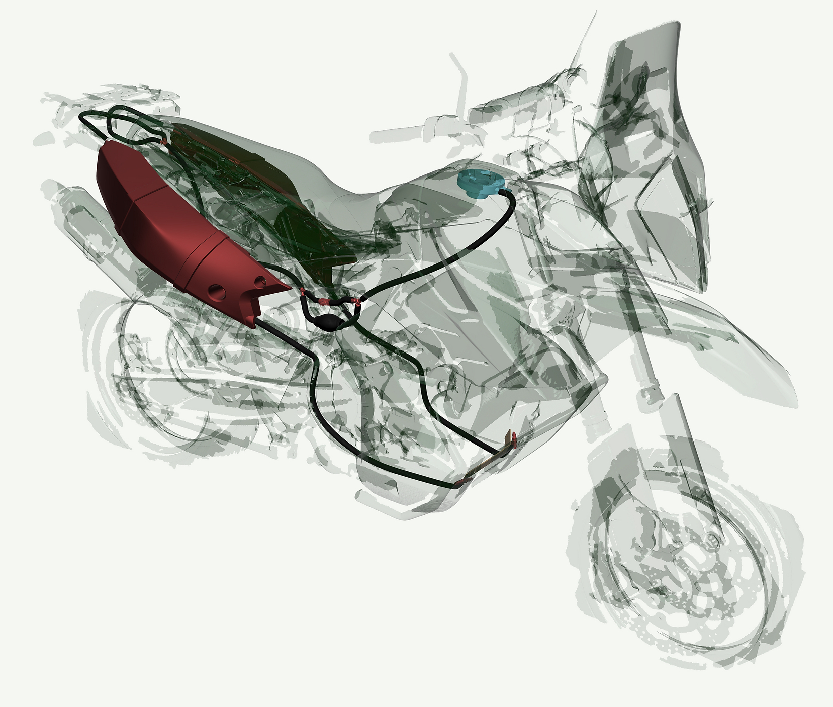 KTM motorcycle showing red auxiliary tank positions
