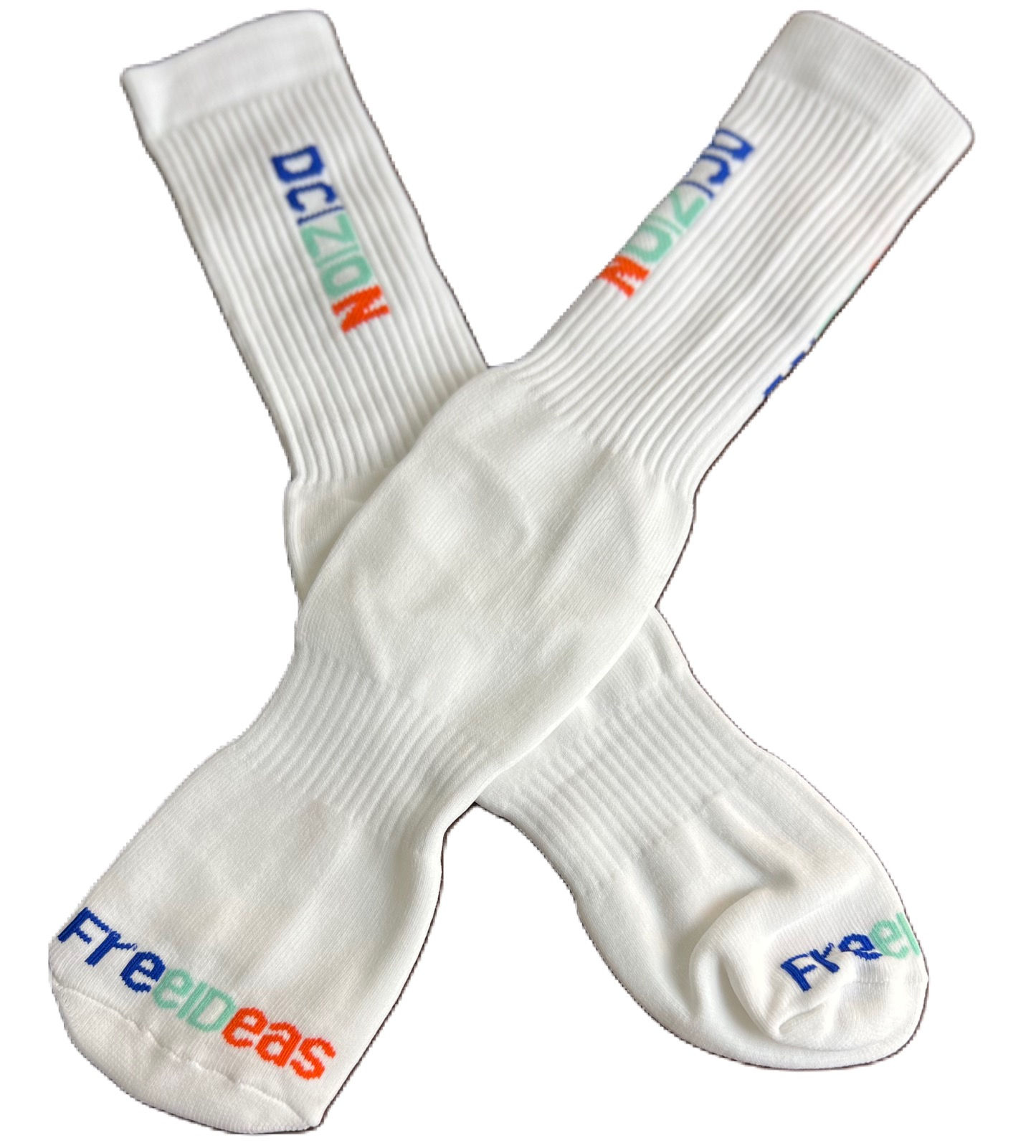 White - Dcizion Socks (Multicolored Logo)