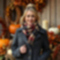I want to display the Autumn winter season with harvest deco and wearing coat and scarf.jp