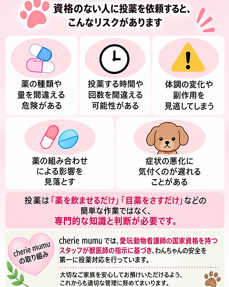 さいたま市の大宮駅東口にある24時間愛玩動物看護師常駐ペットホテルの投薬についての取り組み