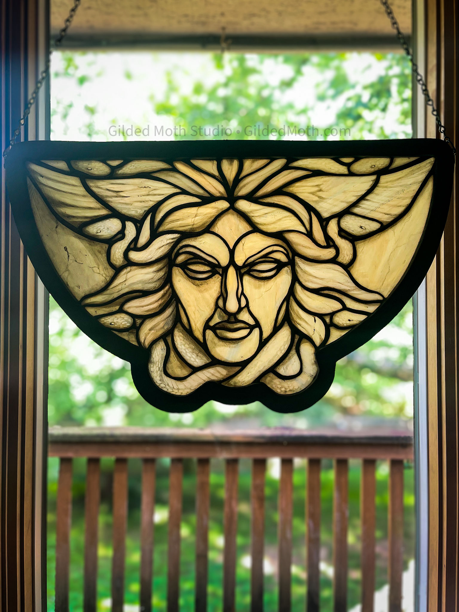 The Gorgoneion - Handmade Framed Stained Glass Panel