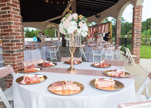 tables decorated for Quinceañerareception at La Hacienda Venue