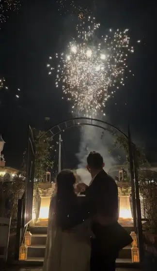wedding couple watching fireworks at La Hacienda Venue