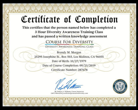 Diversity Awareness Training Certificate