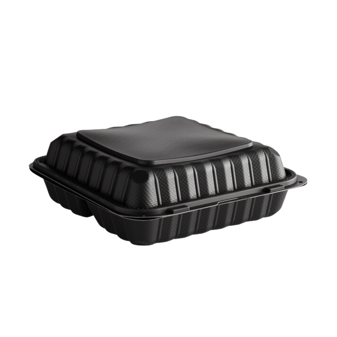 9" x 9" 3-Compartment Mineral-Filled PP Hinged Container