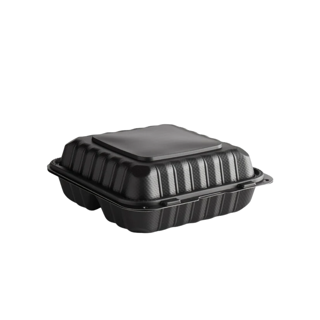 8" x 8" 3-Compartment Mineral-Filled PP Hinged Container