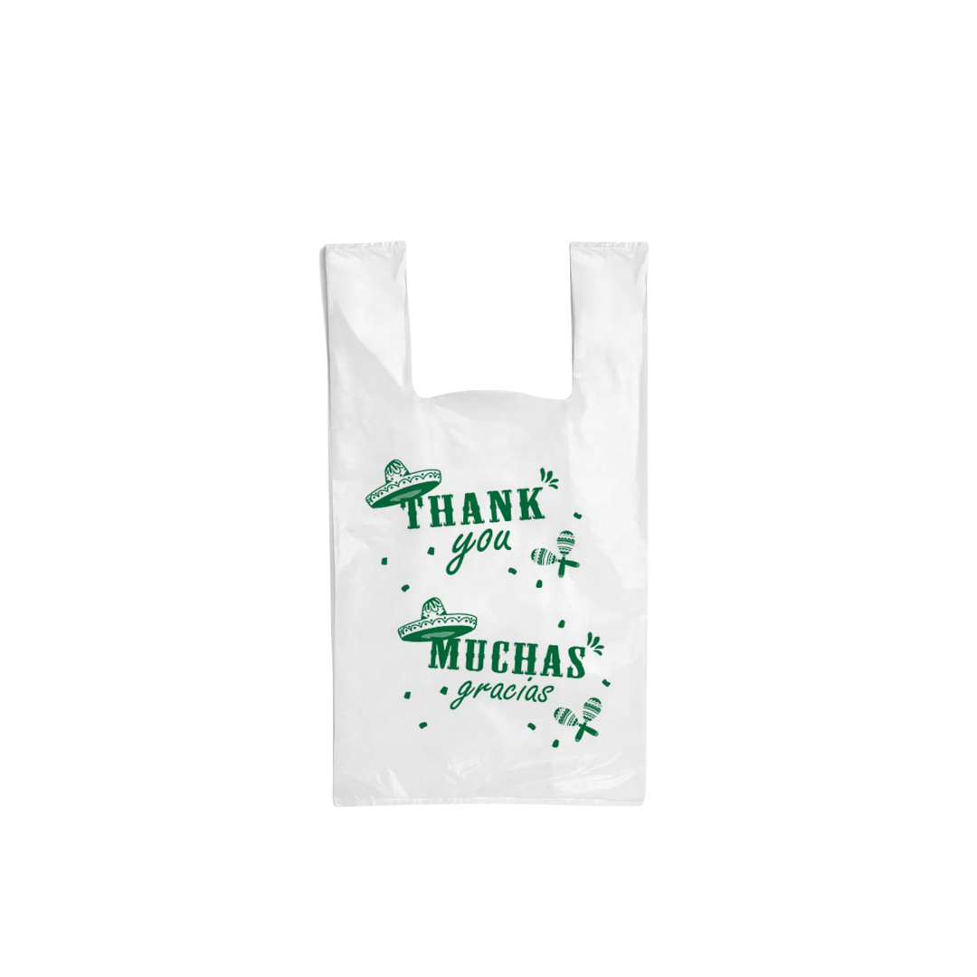 12" x 7" x 22" HDPE Muchas Gracias T-Shirt Bag