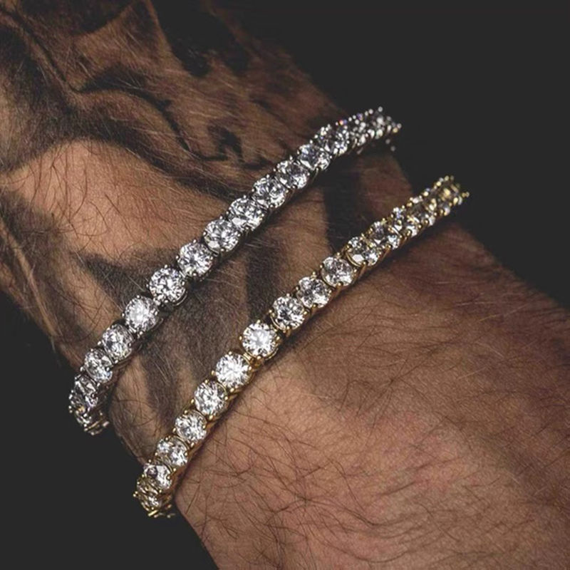 Hiphop Tennis Bracelet Homme Iced Out 3/4/5mm Cubic Zirconia Mens Crystal Chain