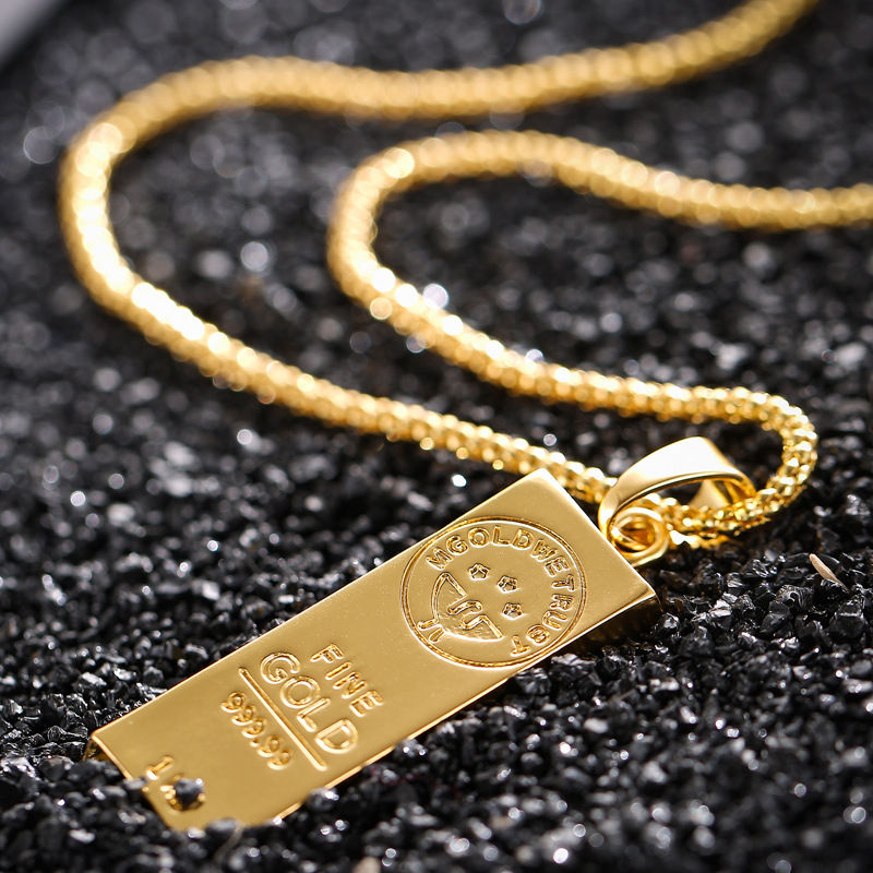 Thumbnail: Yellow Gold Plated Hip Hop Gold Bar Bullion Pendant Collar Chains Necklace for W