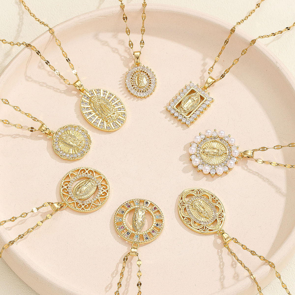 Retro Fashion Our Lady Series Necklace For Women Micro-inlaid Colored Zircon Rou