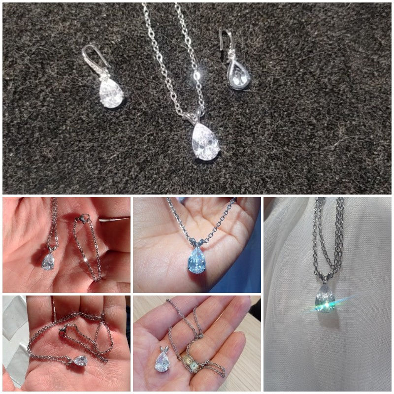 Thumbnail: Huitan Water Drop Cubic Zirconia Crystal Women's Necklace Simple and Elegant Fem