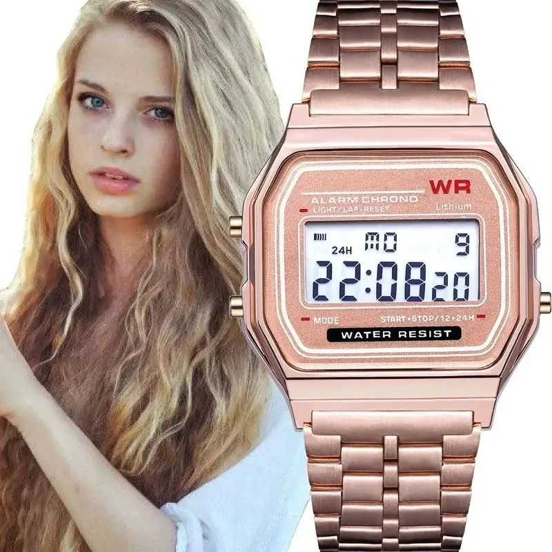F91W Steel Strap Watches Women Watch Men Business Clock Multifunction LED Digtal