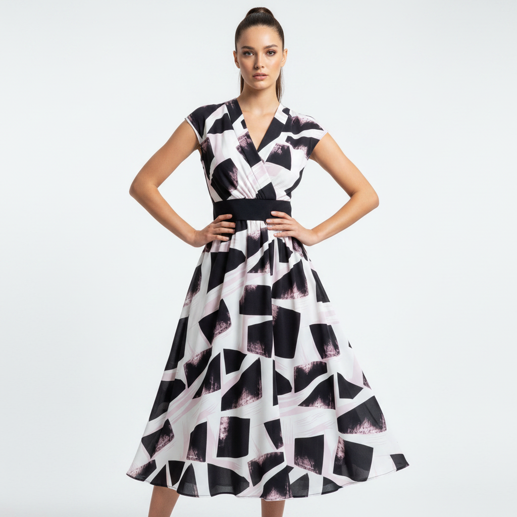 Women’s Boho Print Midi Dress – Sleeveless V-Neck Summer Style