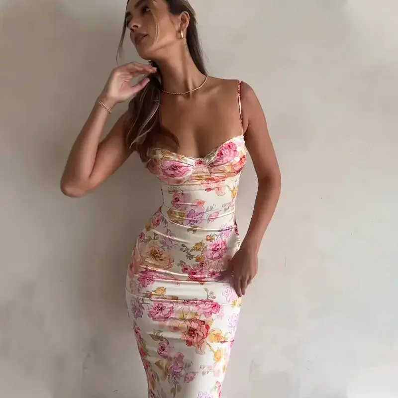 Thumbnail: Floral Split Mini Dress for Women | Summer Beach Party Spaghetti Strap Dress