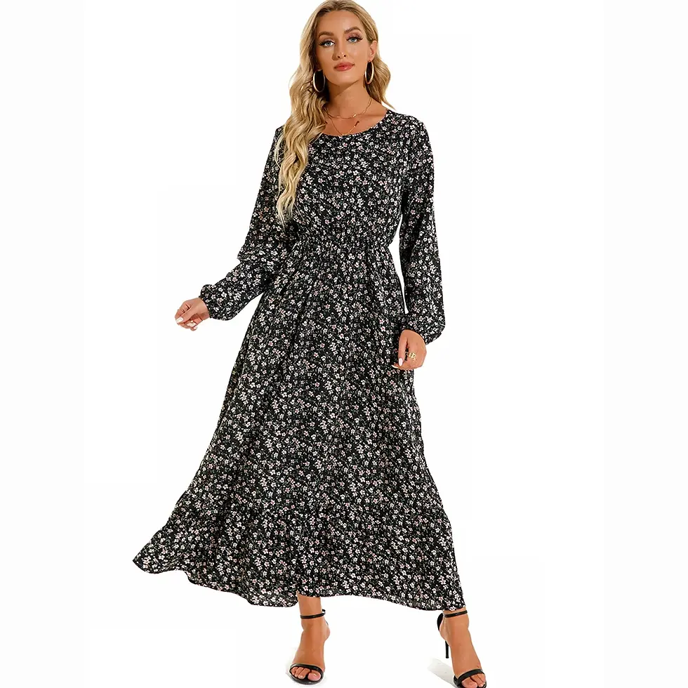 Miniatura: Vestido Maxi Feminino Primavera Outono Boho Casual Manga Longa Cintura Alta Pr