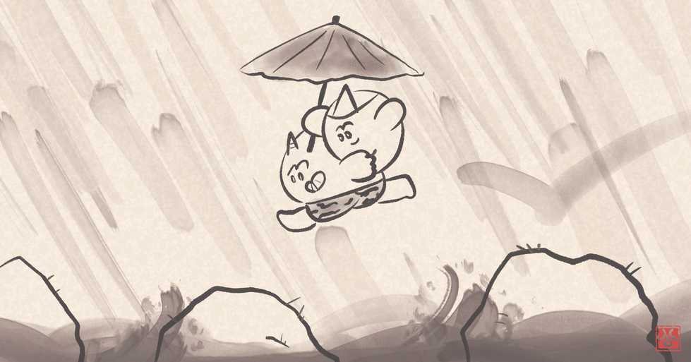 #illustration #japan #sumie #ghost #幽霊 #おばけ #墨絵 #戯画 #霊和陰陽戯画 #鬼 #先祖 #川 #大雨 #災害 #防災