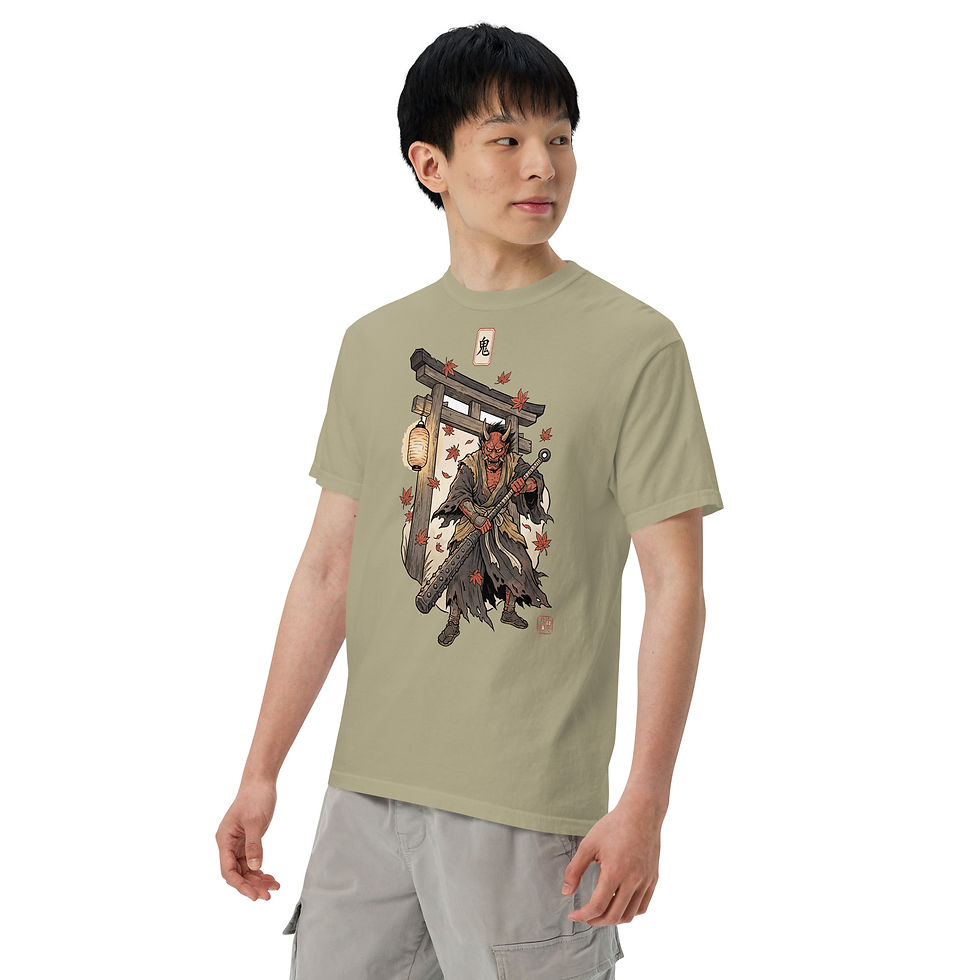 Thumbnail: Oni at the Gate | Japanese Woodblock Shirt | Vintage Demon Mask Tee