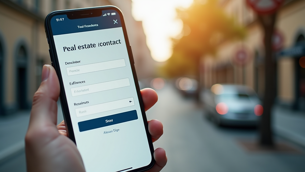 Close-up view of a smartphone displaying a real estate contact form