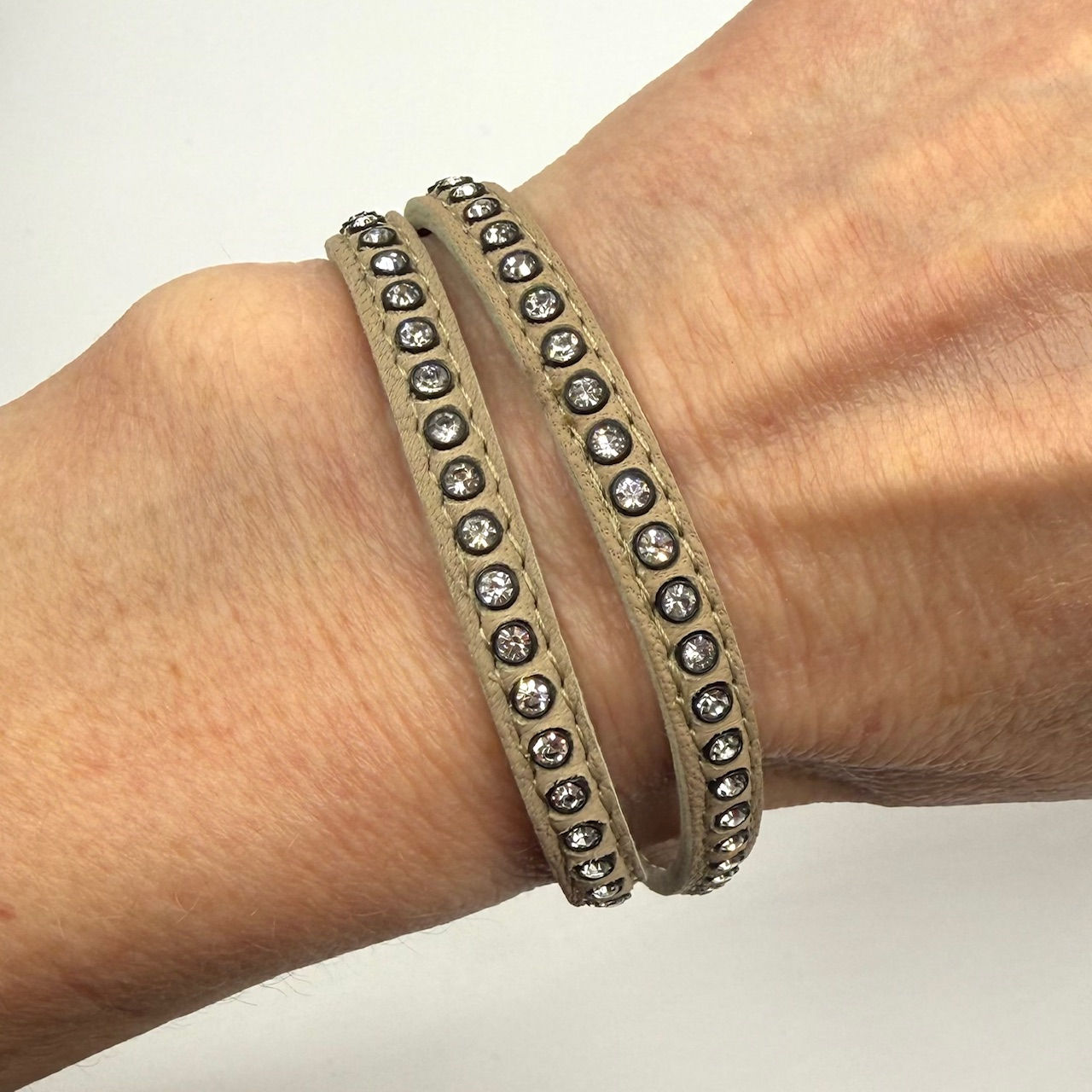 Taupe Swarovksi Crystal Leather Wrap
