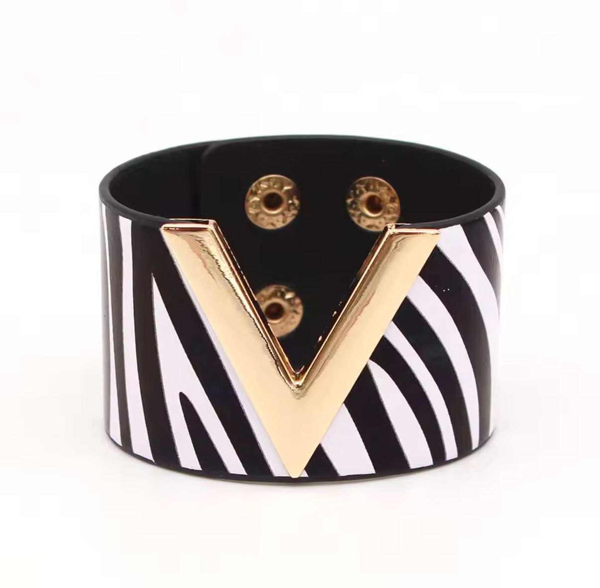 Leather adjustable Pooper Clasp Cuff - Zebra