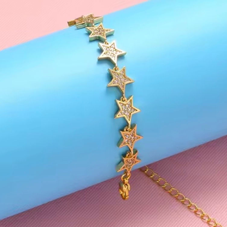 Thumbnail: 18k Gold Plated Zirconia Star Bracelet - Gold or Silver Finish