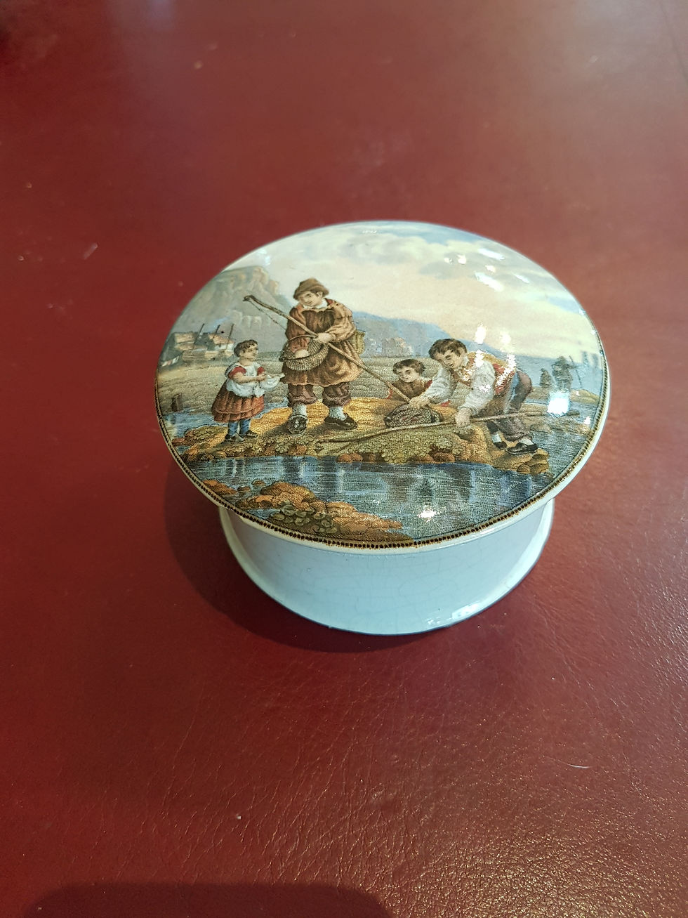 Thumbnail: PRATTWARE POT LID. CHILDREN SHRIMPING.