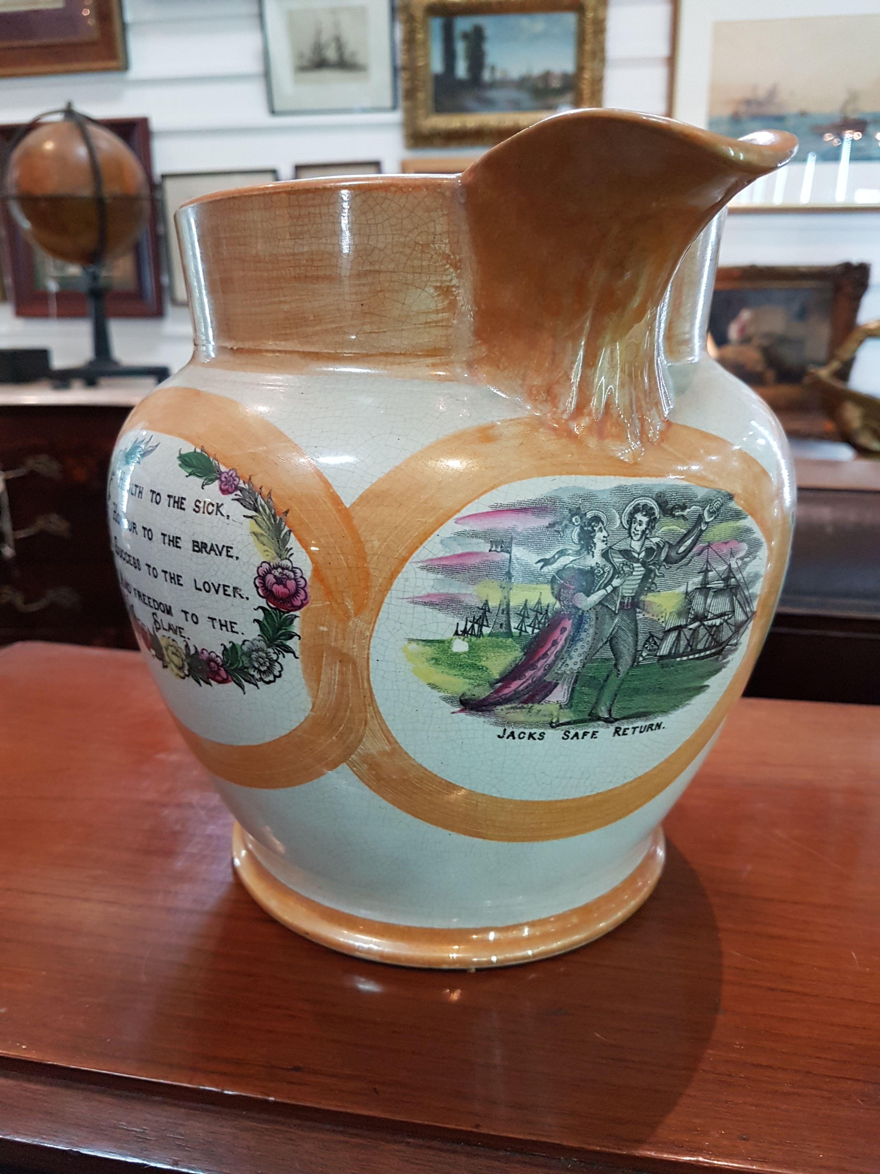 SUNDERLAND LUSTREWARE JUG. "JACKS SAFE RETURN."