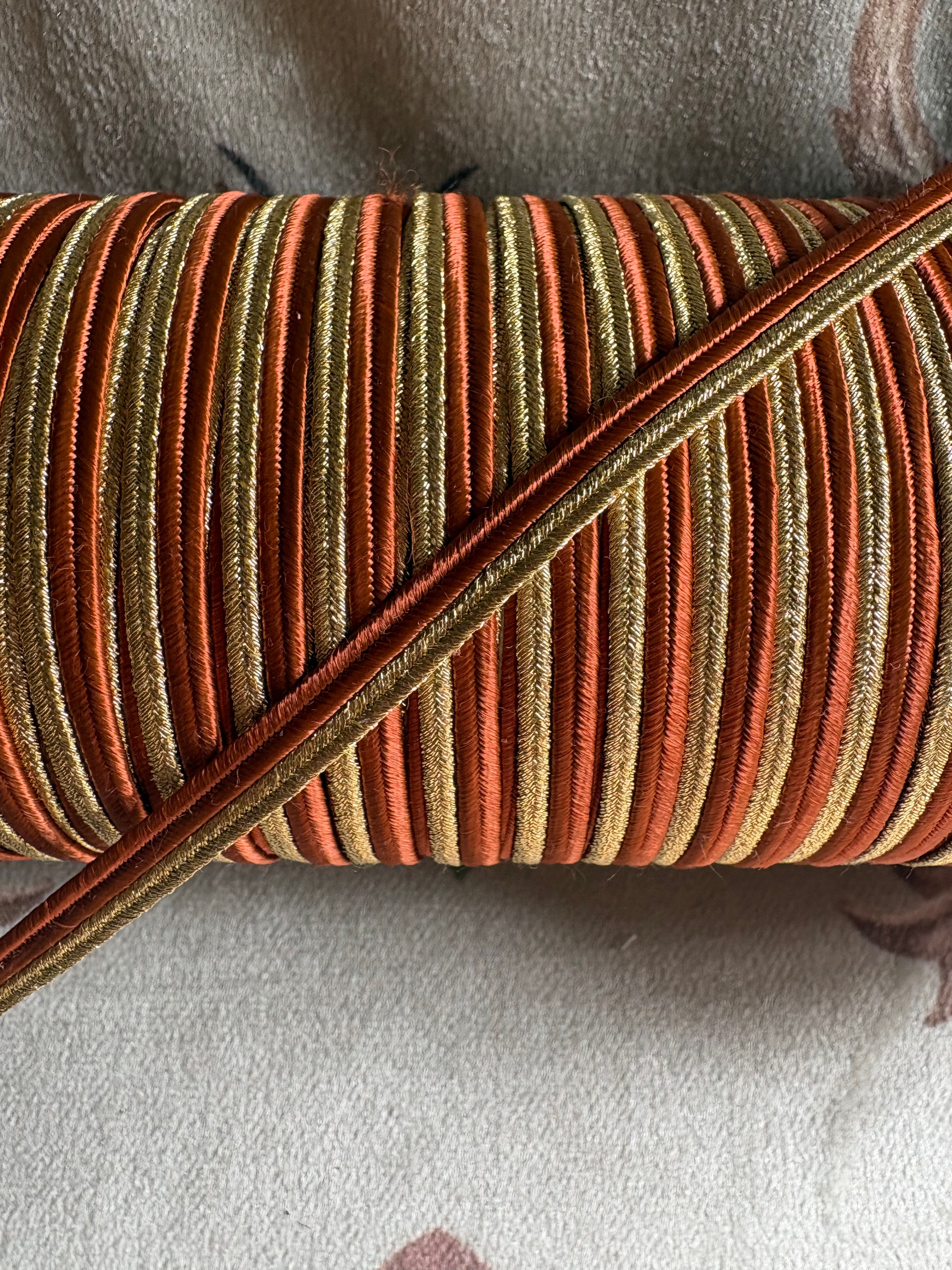 5m of rust/copper & lurex gold double soutache stripe 8mm braid gimp trim