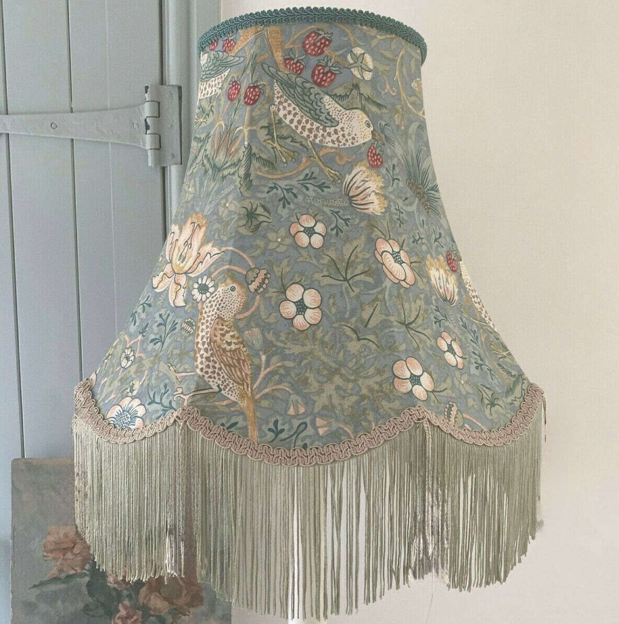 William Morris 'Strawberry Thief' vellum/slate 18” lampshade