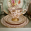 Thumbnail: Antique Tuscan pink & gold chintz  bone china tea cup trio