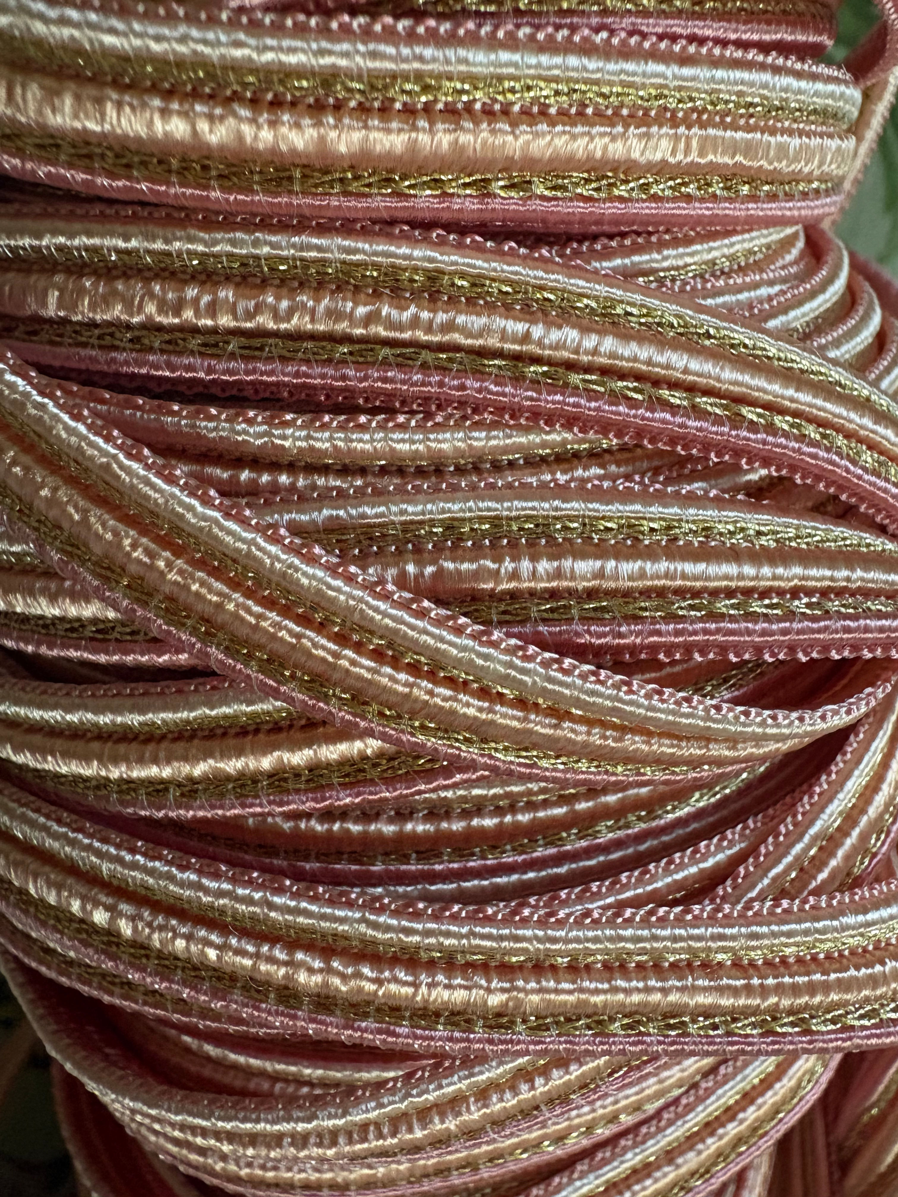 1m of three shades of pink/gold thread stripe 10mm braid gimp trim