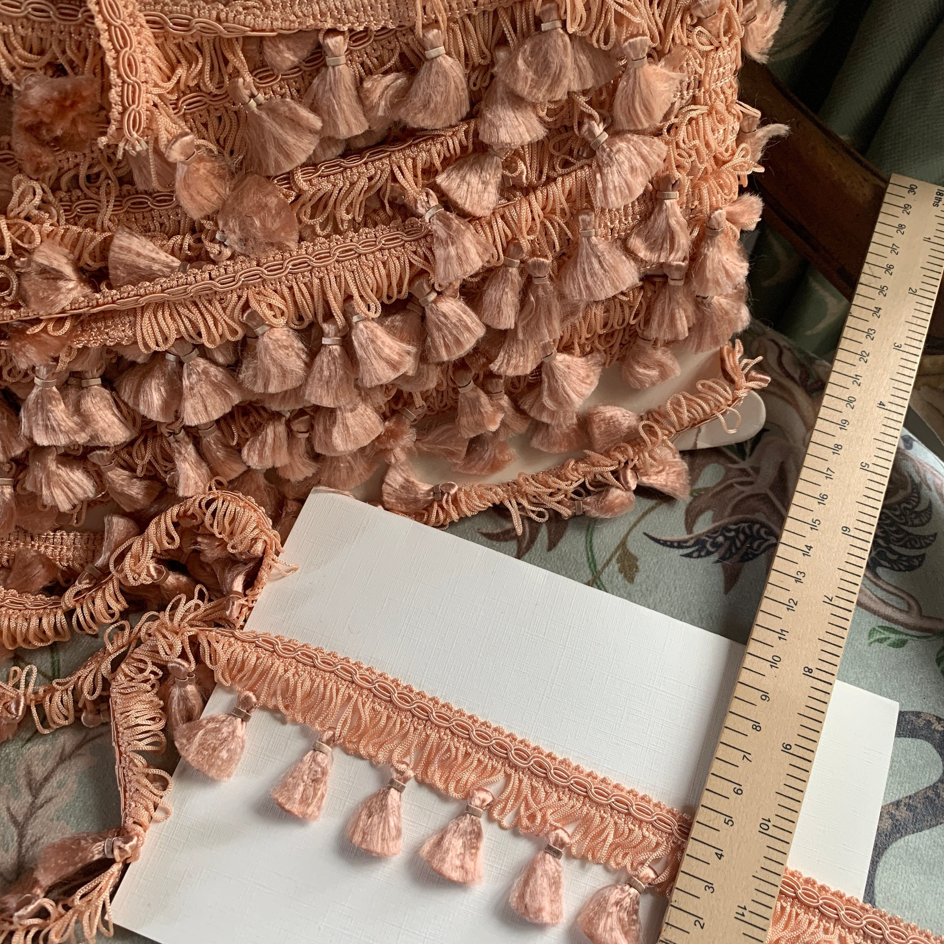 Quality vintage PLASTER PINK 5cm silky chainette lampshade tassel fringe