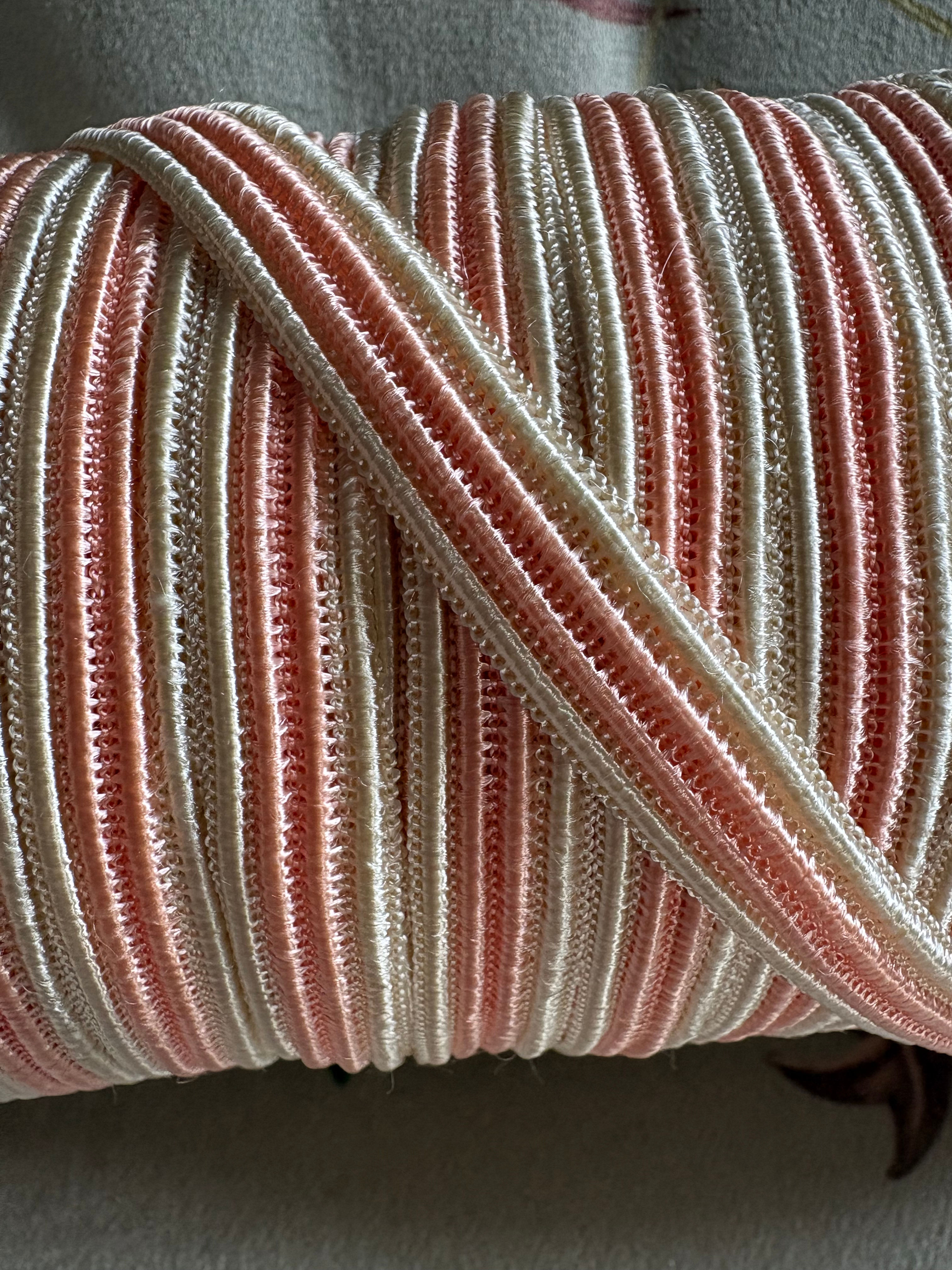 5m of vintage 12mm peach & cream ribbed stripe gimp/braid/trim