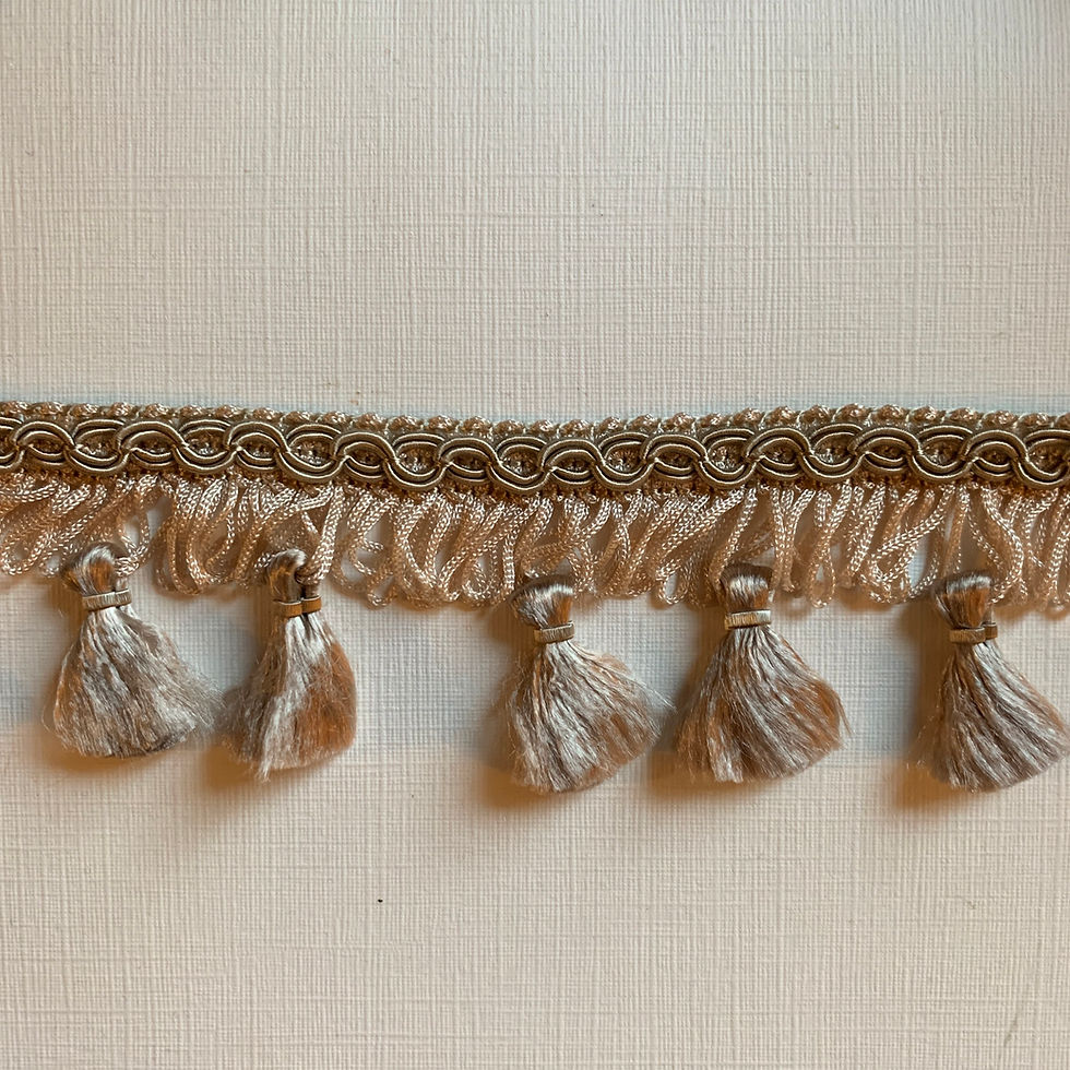 Thumbnail: Quality vintage BEIGE silky lampshade tassel fringe