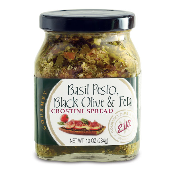 Basil Pesto, Black Olive and Feta Crostini Spread
