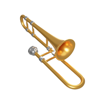 Gold trombone with silver accents pointing downward.