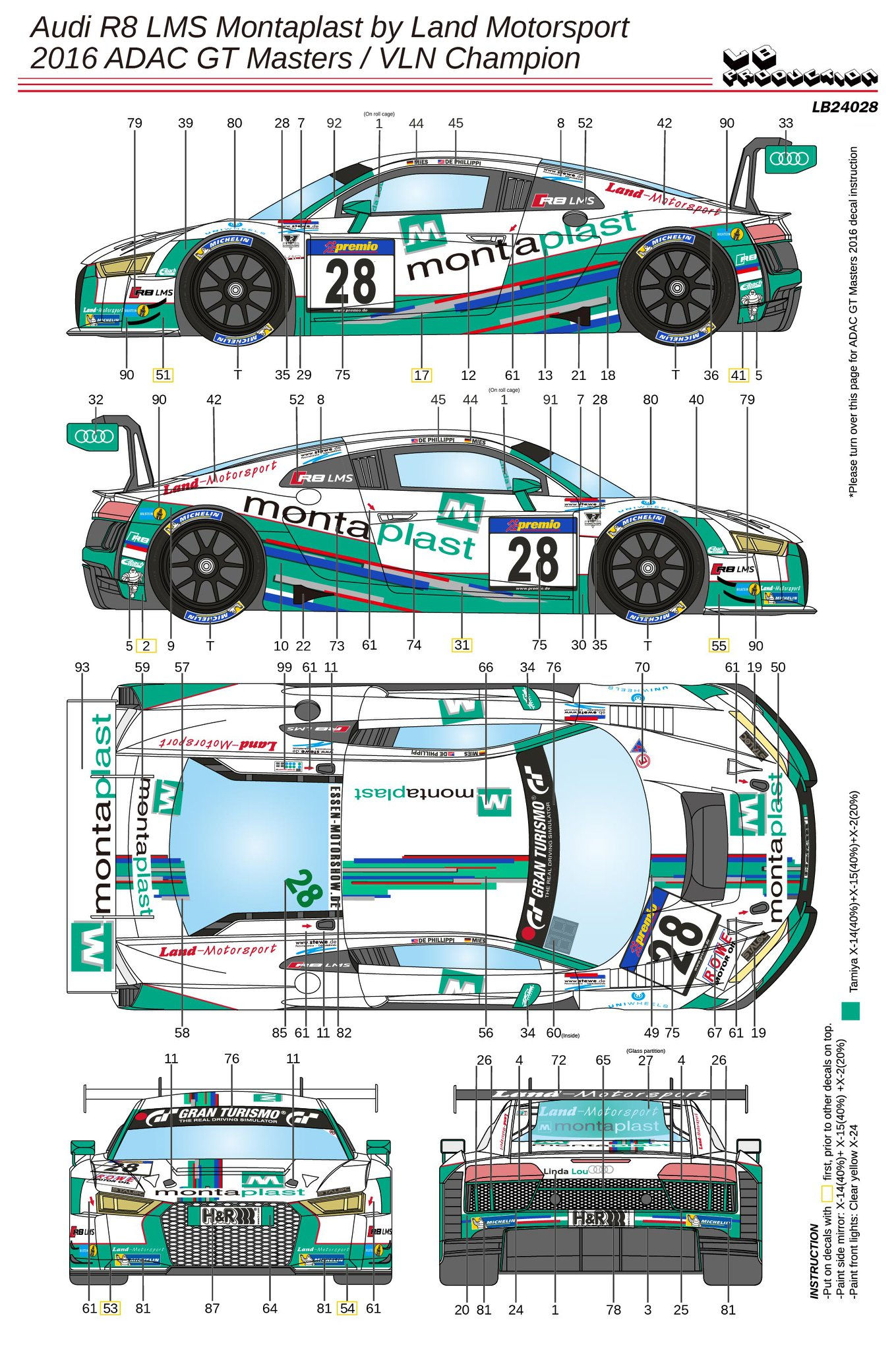 1/24 Audi R8 LMS Montaplast by Land Motorsport ADAC GT Master 2016 Champion