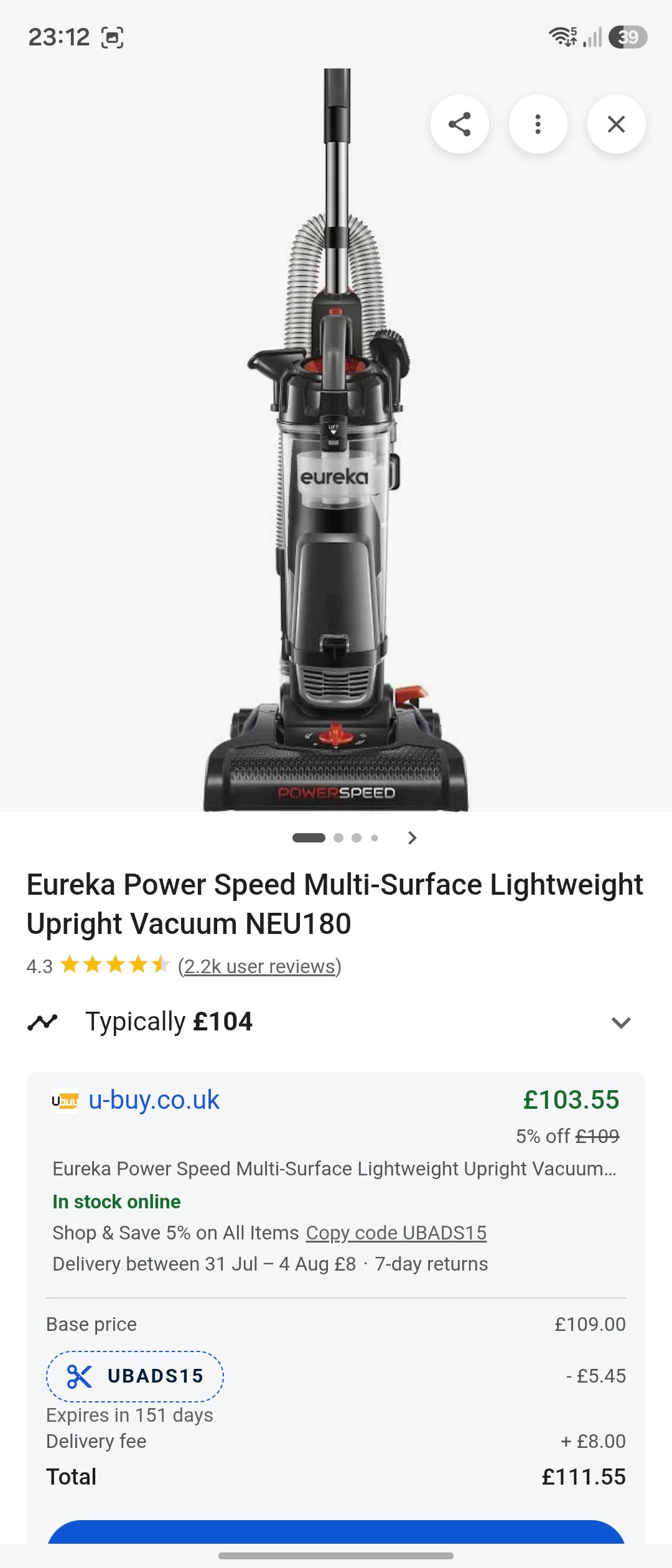 Eureka power speed ultra lightweight vacuum
