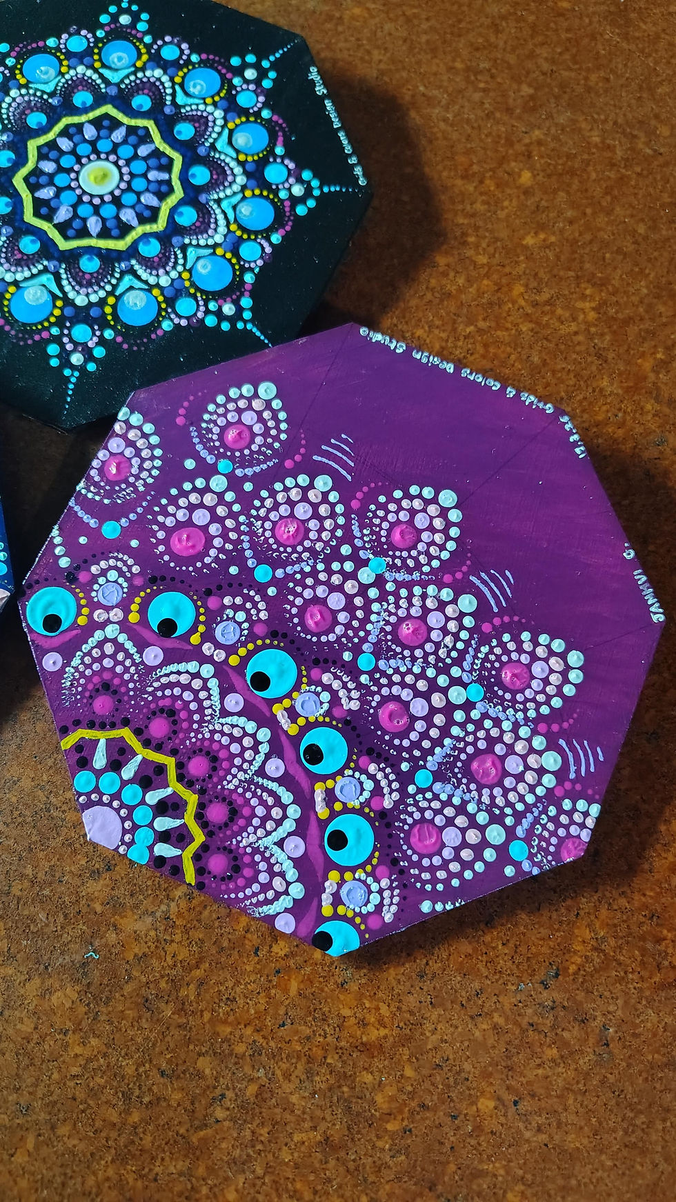 Thumbnail: Handmade Octagonal Dot Mandala Plates (5x5 Inch) – Set of 3/single piece