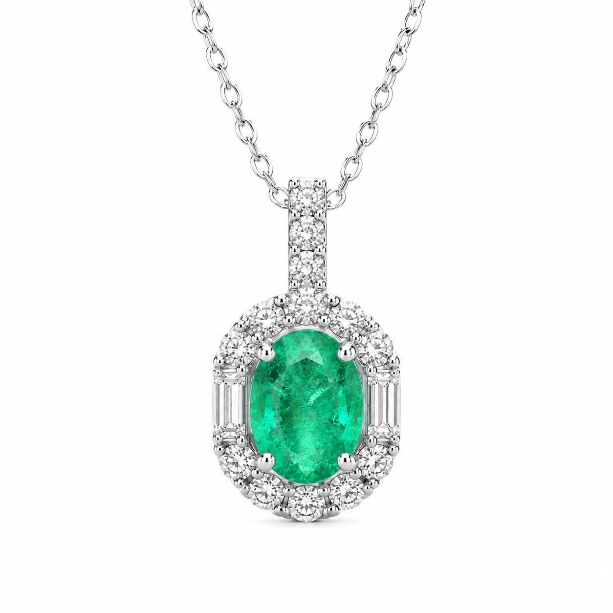 ESMERALD OVAL SILVER  NECKLACE 