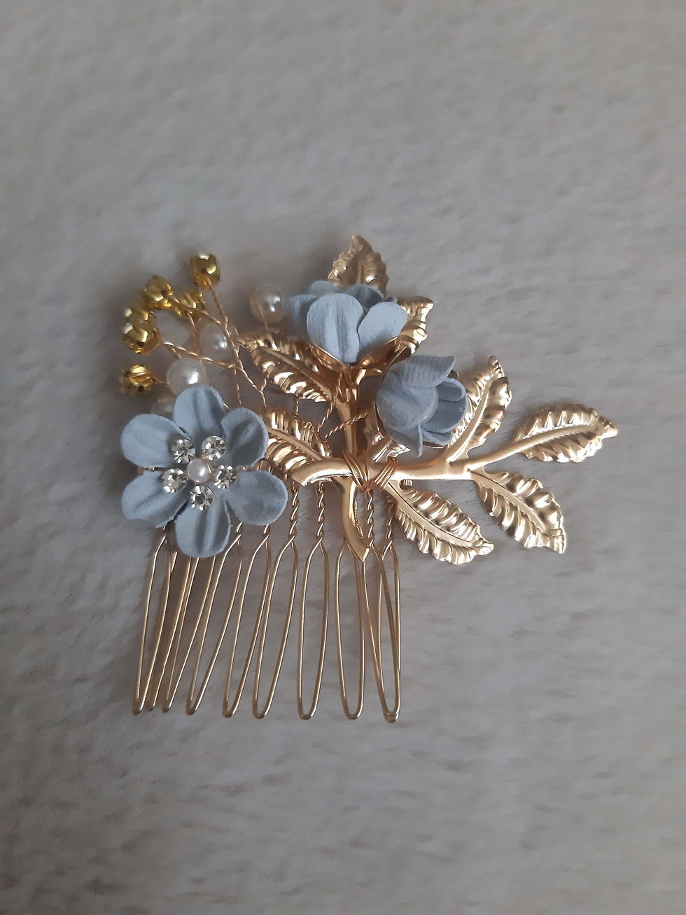 Wedding bridal gold blue hair comb